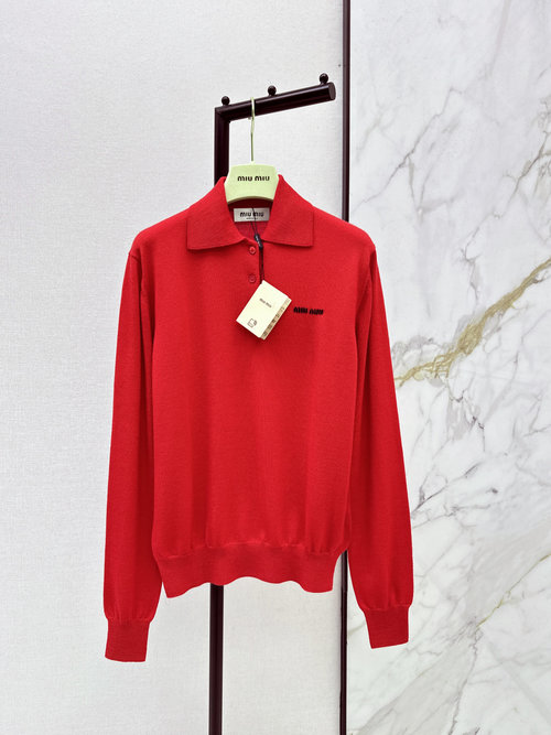 Miu Miu Elegant Cashmere Polo Sweater with Subtle Logo Detail