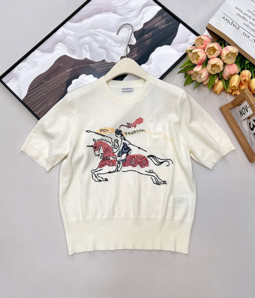 Burberry Equestrian Knight Embroidered Short-Sleeve Knit with Luxury