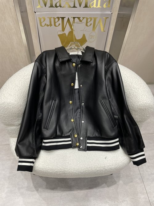 Celine Shirt Collar Baseball Jacket with Back Logo and Loose Fit