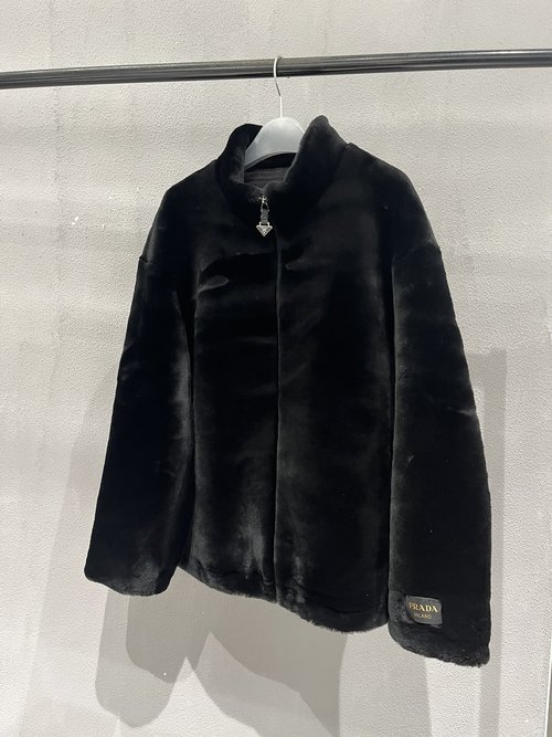 Prada Shearling Coat with Custom Accessories and Smooth Wool