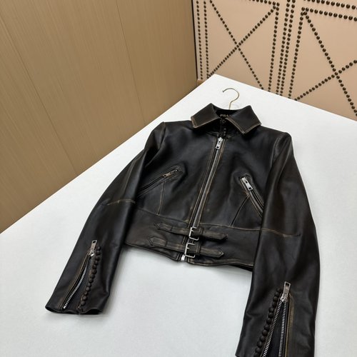 Prada Vintage Leather Jacket with Versatile Fit and Original Hardware