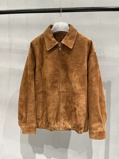 Prada Luxury Suede Leather Baseball Jacket