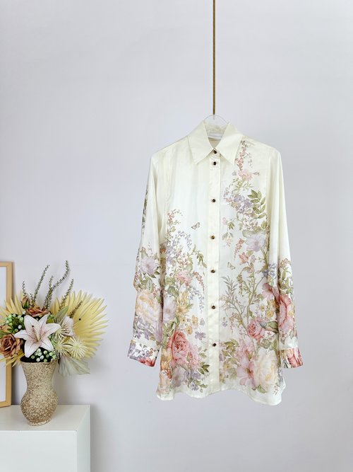 Versace WAVERLY Silk Long - Sleeve Shirt with Floral Patterns