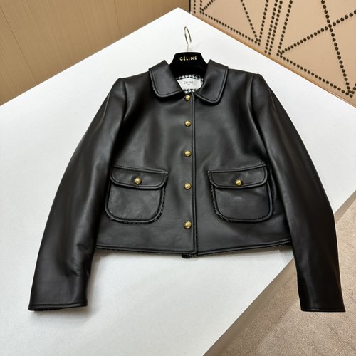 Celine Sophisticated Sheepskin Jacket with Unique Hardware Logo and Premium Lining