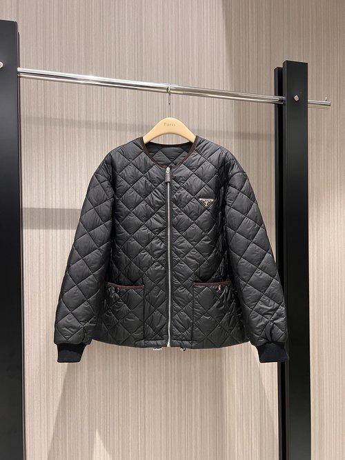 Prada Quilted Cotton Jacket with Ribbed Cuffs & Badge