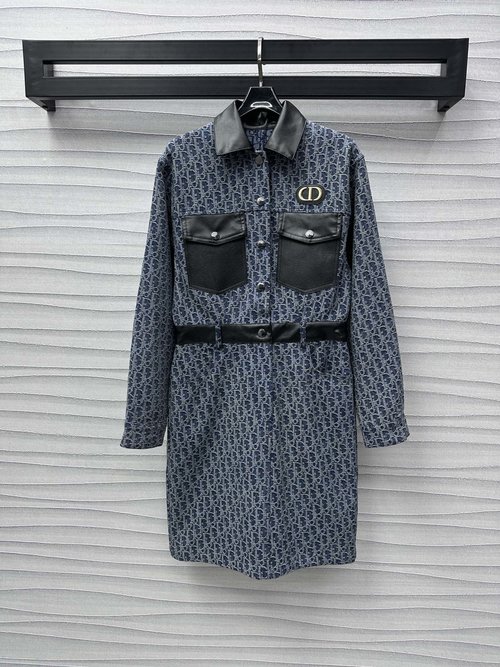 Dior Chic Embroidered Denim Dress with Leather and Vintage Wash