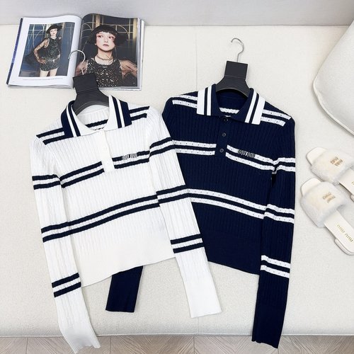Miu Miu Polo Collar Knit Bodysuit, Exquisite Jacquard