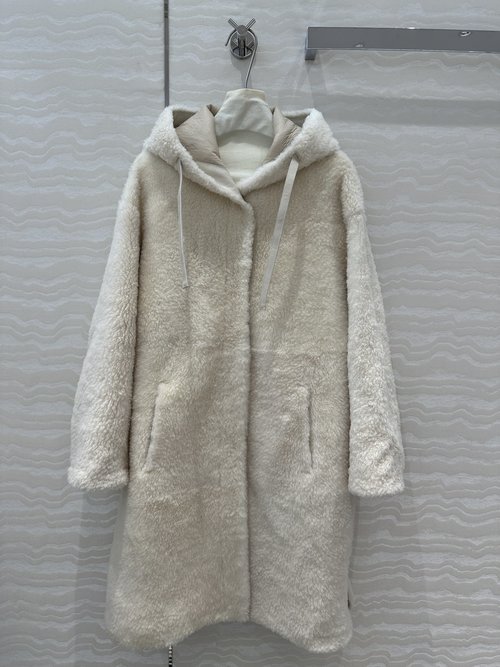 Max Mara Exclusive High-End Spanish Fur-Trimmed Hooded Overcoat