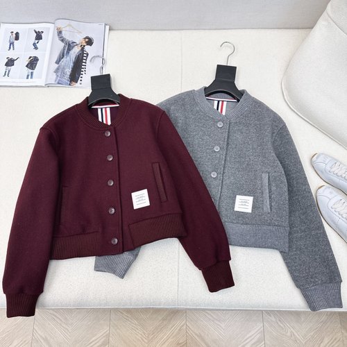 Thom Browne Classic Color-blocked Wool Baseball Jacket