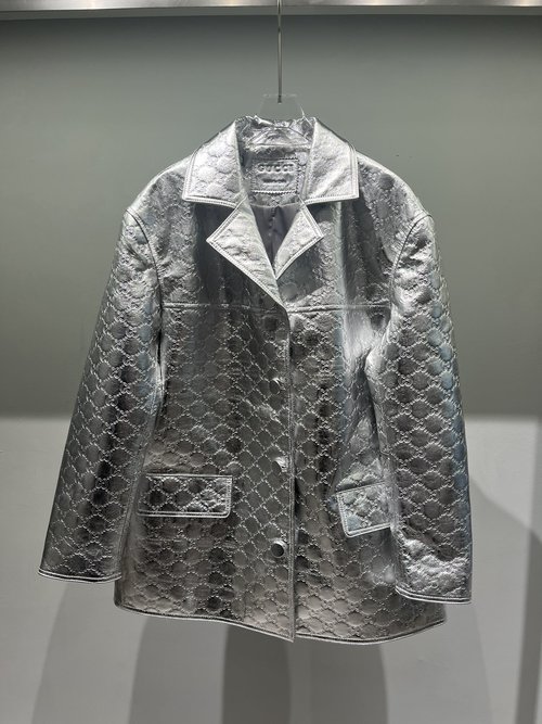 Gucci High - end Original Silver - embossed Sheepskin Loose - fitting Jacket, Code - only Exchange