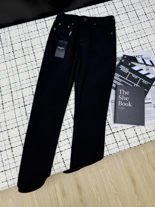 Yves Saint Laurent Printed Logo Stretch Denim Slim Jeans for Versatile Styling