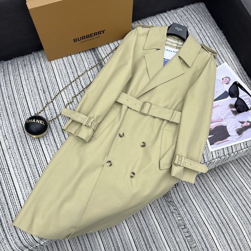 Burberry Mid-length Collared Trench Coat with Checked Lining