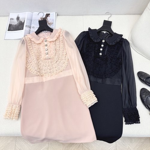 Valentino Vintage Style Lace Trimmed Dress with Custom Diamond Buttons