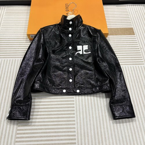 Louis Vuitton Luxury Imported Sheepskin Lacquer Leather Jacket, Available in Black and Red