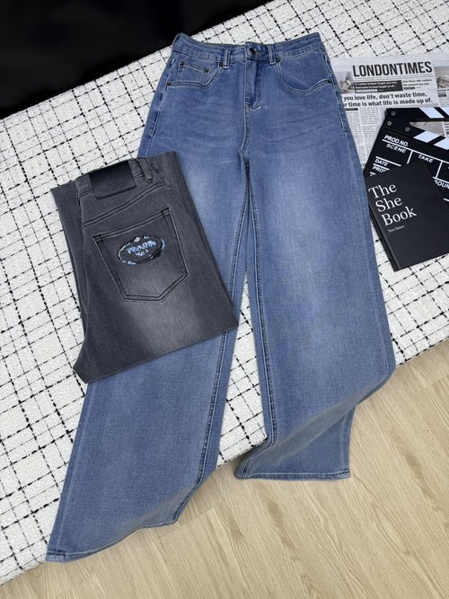 Prada Eye-catching Embroidered Logo Straight Jeans