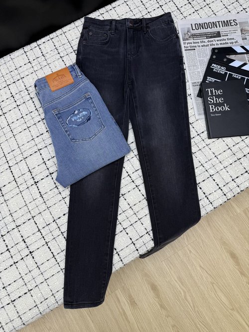 Prada Blue Embroidered Logo Skinny Jeans, Comfortable and Fashionable