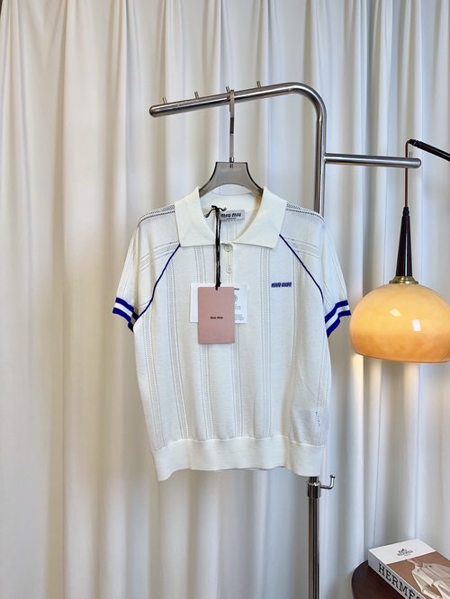 Miu Miu College-style Jacquard Logo Tencel Collared Top