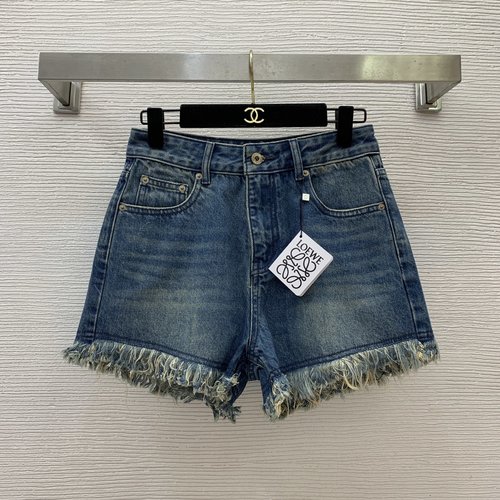 Loewe Chic Logo-decorated Denim Shorts with Tassels