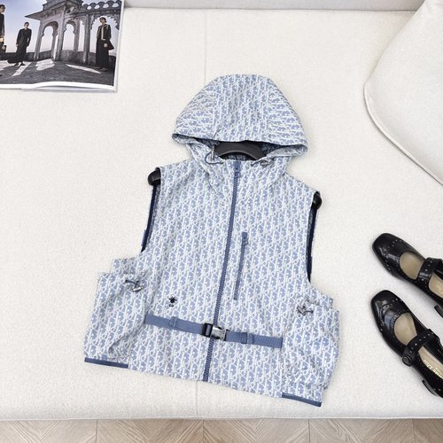 Dior Miss D Blue and White Classic Monogram Hooded Tech Taffeta Vest