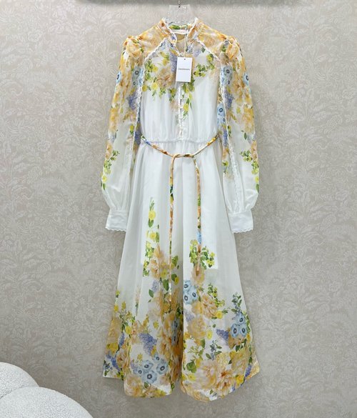 Loro Piana Exquisite Hundred Flowers Series Long Lace Dress with Custom Buttons
