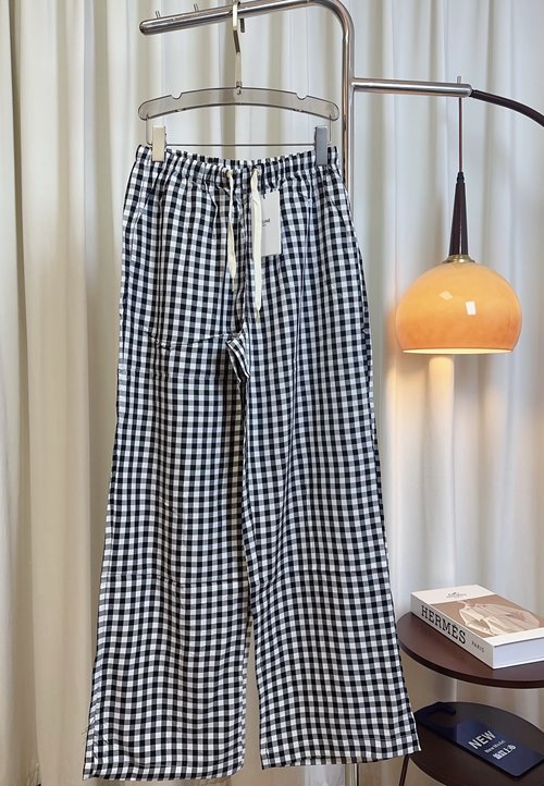 Celine Twill Wide-Leg Pants with Arch Embroidered Logo, Lightweight and Streamlined