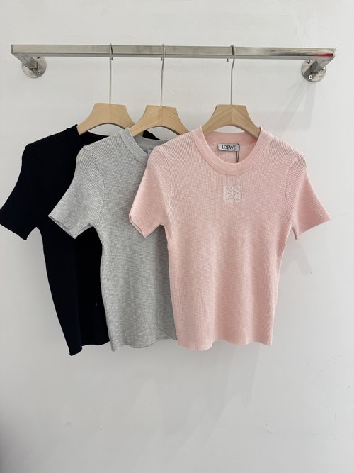 Loewe Collar-Embroidered Short-Sleeve Knit, Comfortable