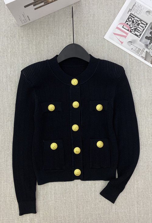 Balmain New Metal-Buttoned Round-Neck Knitted Cardigan