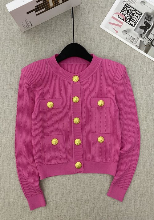 Balmain New Metal-Buttoned Round-Neck Knitted Cardigan