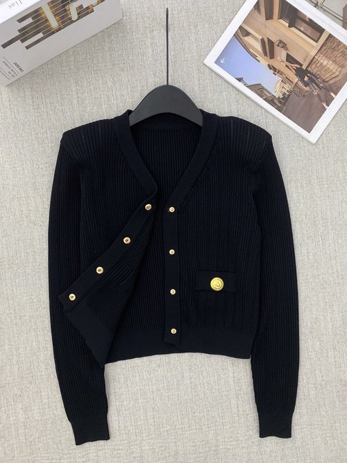 Balmain New Metal-Buttoned V-Neck Short Knitted Cardigan
