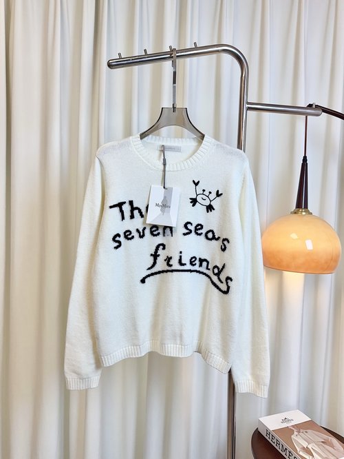 Max Mara Wool Top with Jacquard and Embroidered Cartoon Designs