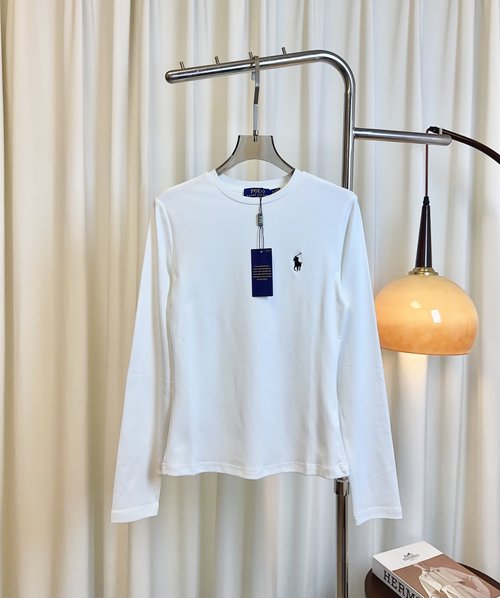 Polo Ralph Lauren Custom Cotton Long-Sleeved T-Shirt with Subtle Embroidered Insignia, Multicolored Options