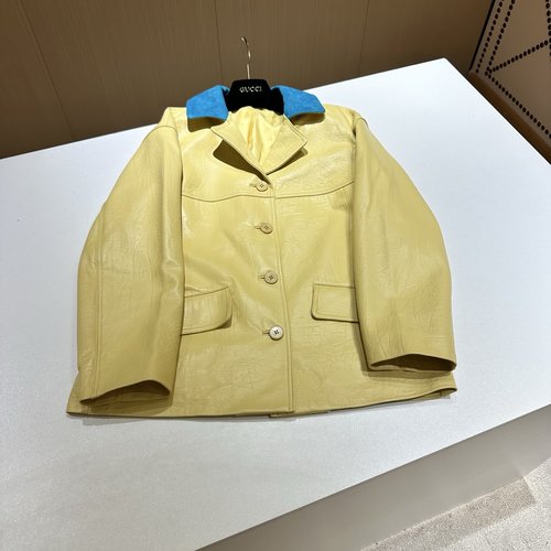 Gucci Genuine Leather Coat with Embroidered Collar and High - quality Hardware