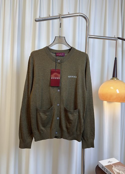 Gucci New Jacquard Logo Wool Cardigan, Comfortable and Sophisticated for Mix - and - Match