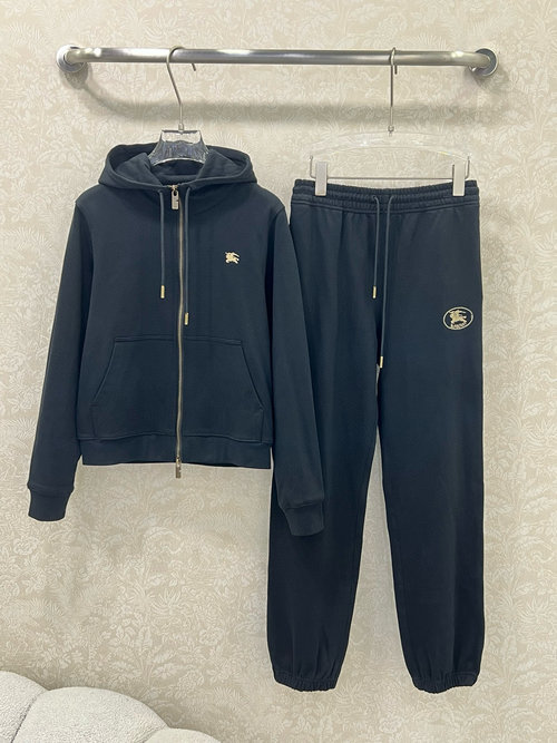 Burberry Premium Customized Cotton Zip-Up Jacket with Embroidered Trousers Set