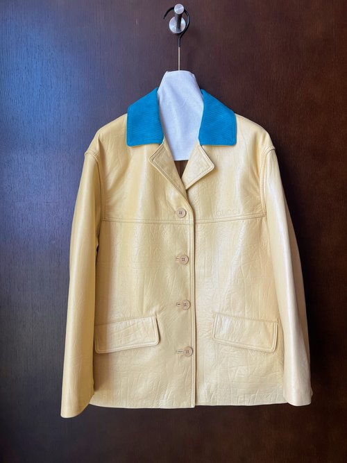 Gucci Genuine Leather Graceful Coat with Exquisite Collar Craftsmanship