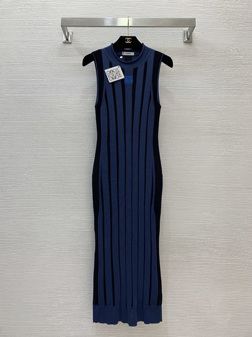 Loewe Embroidered Logo High Elasticity Knitted Pencil Dress