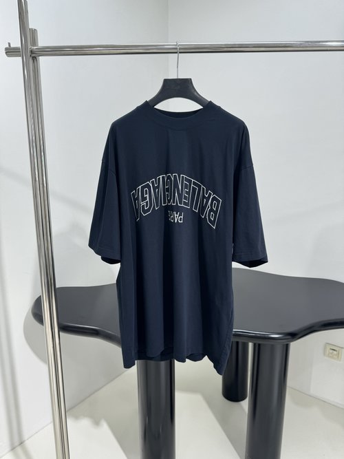 Balenciaga Inverted Letter Embroidery Vintage T-Shirt with Distressed Wash