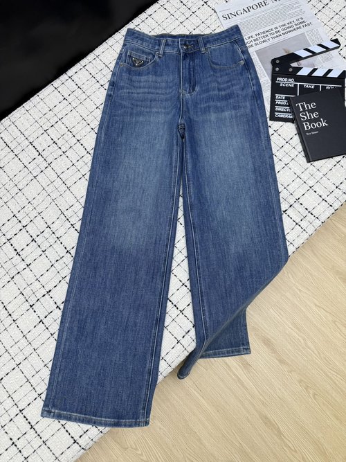 Prada Two-Pocket Straight-Leg Heavy-Wash Slimming Jeans