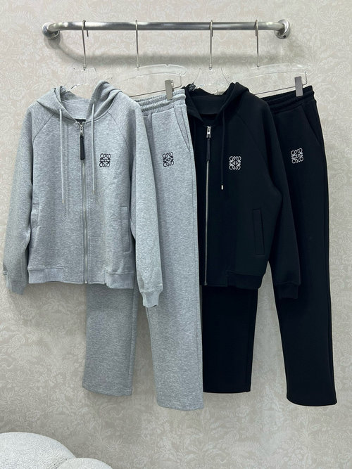 Loewe Set of Hooded Jacket and Straight Pants with Logo Embroidery