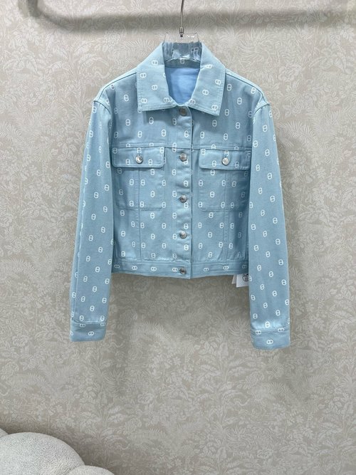 Hermes High-end Pig Nose Printed Denim Jacket with Logo Buttons