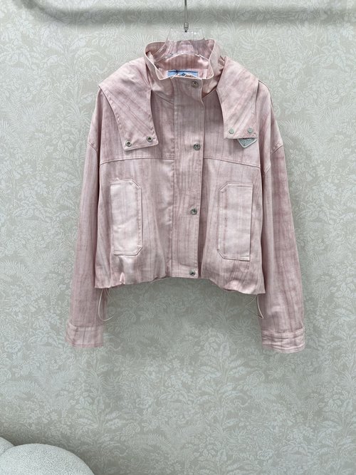 Prada Classic Triangular Logo Decorated Denim Jacket with Vintage Wash