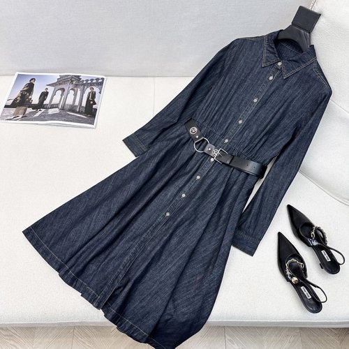 Dior Long Denim Dress with Custom Belt for Casual Look