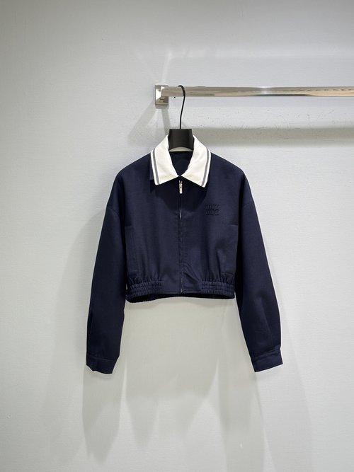 Miu Miu Knitted Color-Blocked Zipper Jacket with Branded Logo