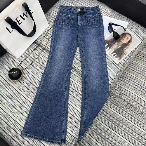 Loewe Recommended Logo Embossed Pocket Flared Jeans with Elegant Wash