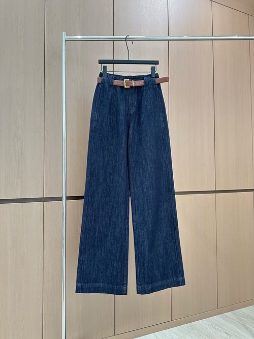 Yves Saint Laurent Embroidered Decor Jeans with Belt for Daily Wear