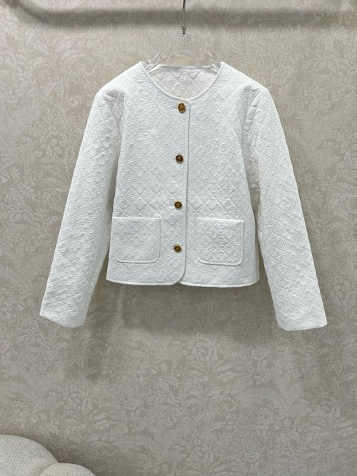 Celine Custom YB Twill Cotton Jacquard Coat with Arch Logo and Quilted Pattern