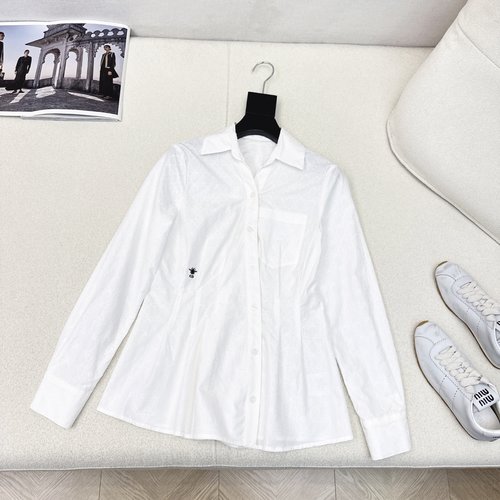 Dior Diana Checkered Stitch Button-Down Shirt with Waist Design