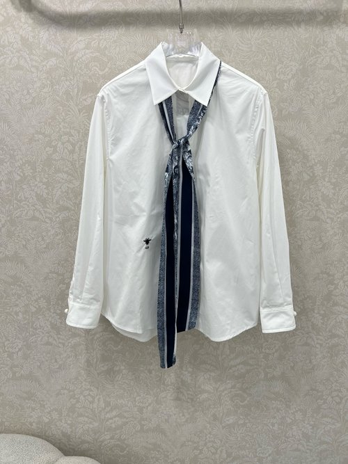 Dior Long-Sleeved Silk Shirt with Custom Logo and Bee Embroidery