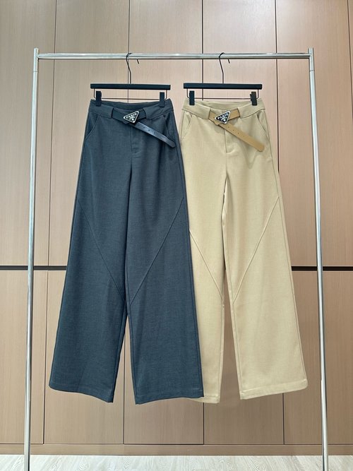 Prada Work-style Casual Pants with Custom Belt and Good Texture