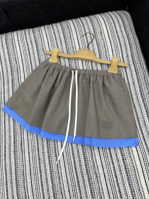 Miu Miu Elastic Waist Patchwork Short Skirt with Embroidery, Classic and Flattering